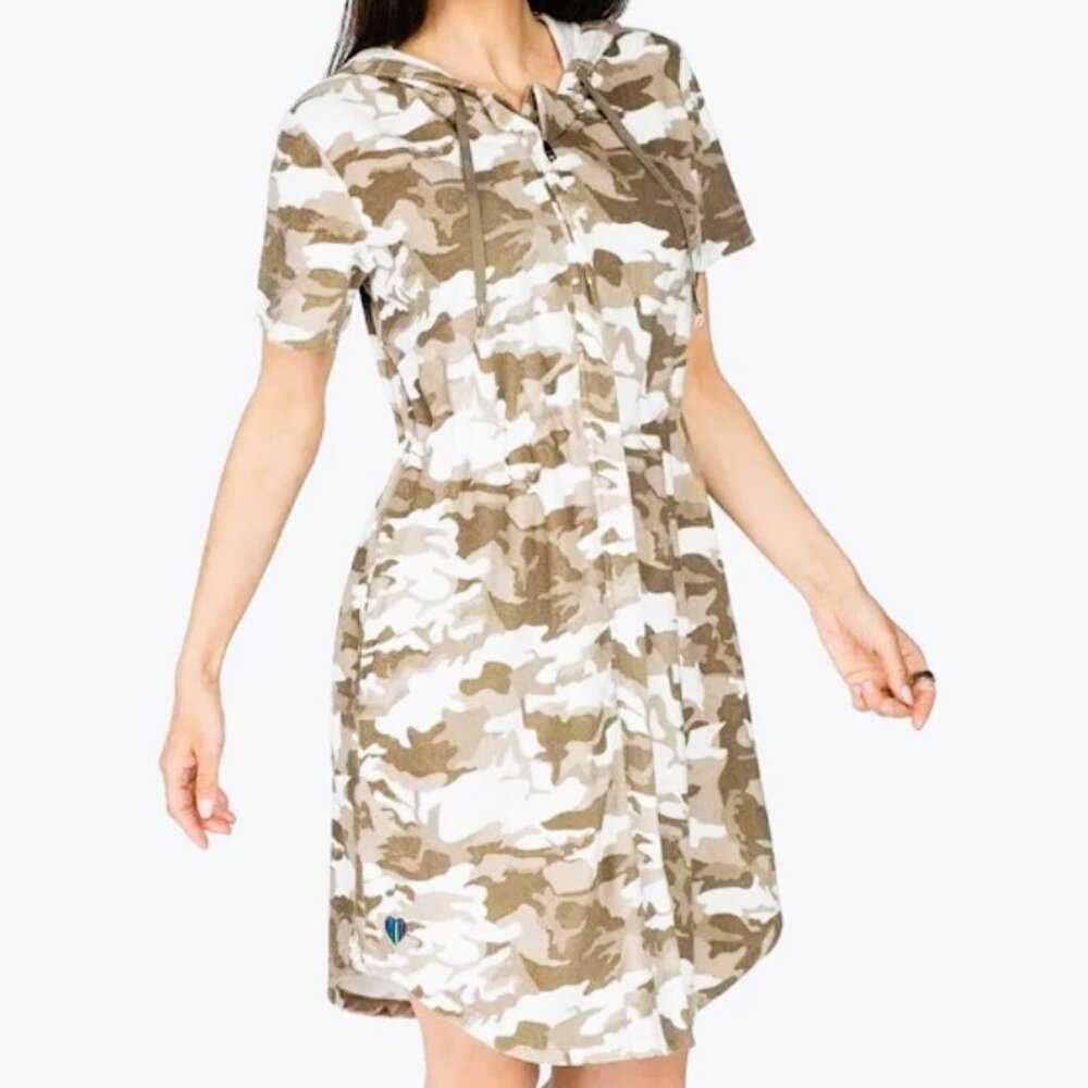LUG Skipper Brushed Terry Coverup Hooded Dress - Camo Taupe
